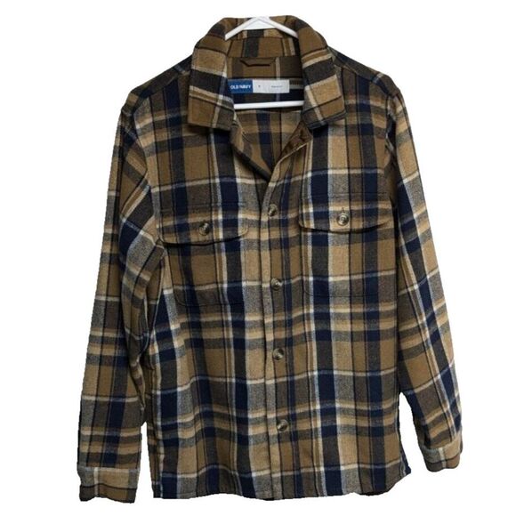 Old Navy Shirt Men Medium Flannel Plaid Lumberjack Wool Blend Shacket Layering M - Picture 1 of 10